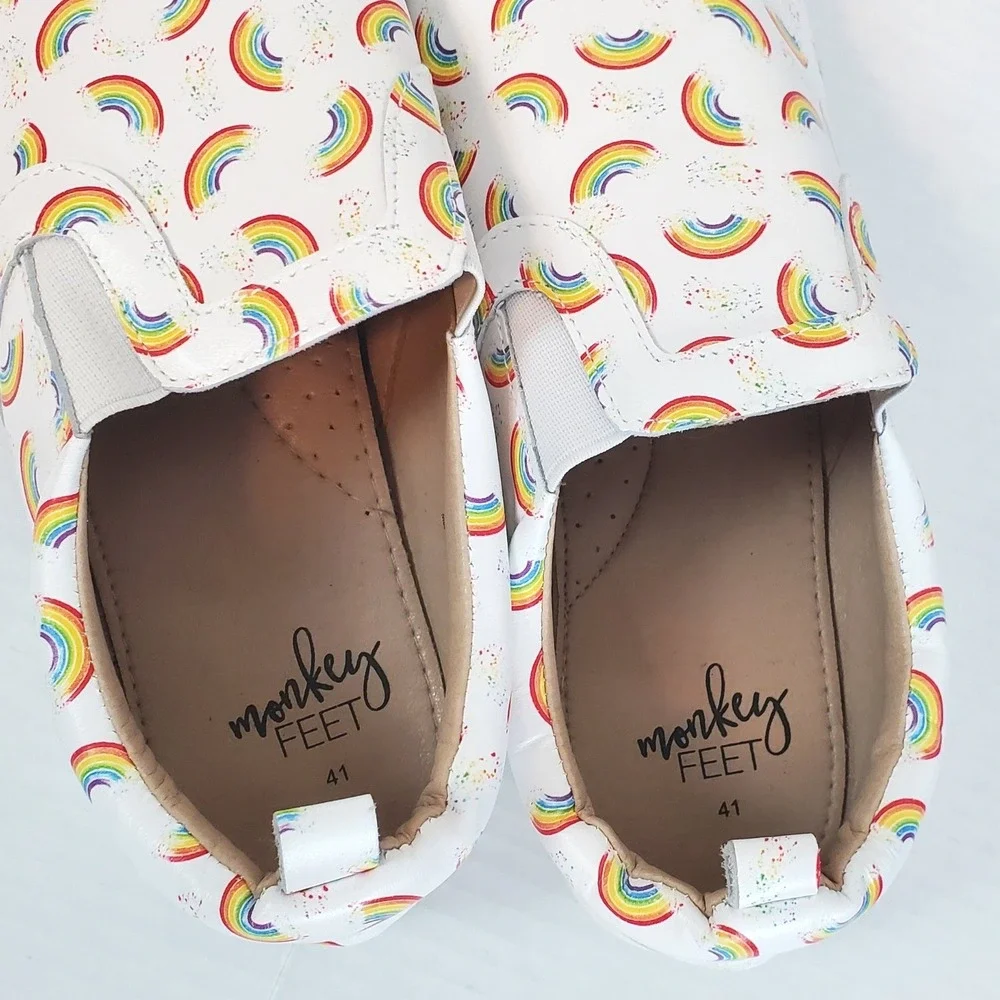 Rainbow Leather Slip-On Sneakers Mens 8 Womens 10 Monkey Feet